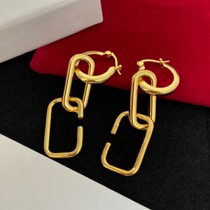 Square Frame Gold Plated Earrings Classic Letter Designer Charm Earrings Gold Chain Pendant Studs Women Long Eardrops Letters Stamps Dangler With Box