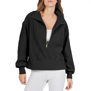 Kvinnors hoodies Kvinnor Halva zip beskuren tröja Casual Fleece Quarter Fuzzy Winter Outfits Jacket Dressy dragkedja Sweatshirts