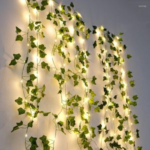 Decorative Flowers 2.3m Silk Leaves Fake Creeper Green Leaf Ivy Vine 3m LED String Lights For Home Wedding Party Hanging Garland Artificial