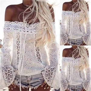 Материнские топы Tees Summer Sexy Women Lace White Blouse Tops рубашка из рубки элегантные дамы прозрачные рога с длинным рукавом тонкие рубашки 230724