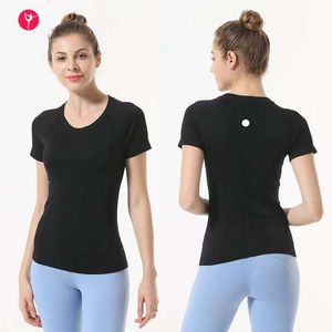 LL2023 Women's Yoga Short Sleeve Solid Color Nude Sports Shaping Waist Tight Fitness Loose Jogging Sportswear Women's High Quality