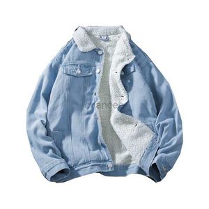 Kvinnor ner parkas vinter denim jackor män fleece varma jean rockar fast färg vänd ned krage tjock ytterkläder herrar blå denim jackor kappa man hkd230725