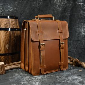 Okul çantaları sbirds vintage deri sırt çantası gerçek inek derisi erkek çantası seyahat çantası omuz günü paketi erkekler için çılgın at