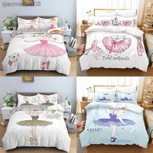 Cartoon Ballet Dancing Girl Print Polyester Bedding Set barn barn täcker pojkar sängkläder uppsättning för tonåringar king size sängkläder set l230704