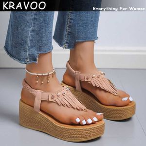 Kapcie Kravoo Women Buty Roman Pearl Platforme Sandals Sandals Fringe Beach Kapcieczki Women Klinowania damskie buty Flip Flip Flops 2023 Summer L230725