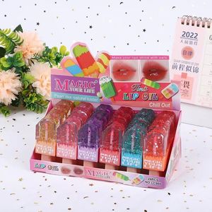 Dudak balsamı 24pcs 6 renk parlak payetler parlak dudak yağı seti dondurma renk değiştirme nemlendirici dudak parlatıcı kawaii dudaklar makyaj toptan 230724