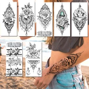 Realistiska falska smycken tillfälliga tatueringar klistermärke för kvinnor sexig vattentät blomma armband mandala blommor rose tatueringar dekal