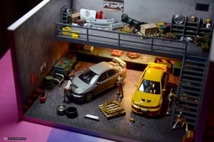 Diecast Model 1 64 Skala Diorama Car Garage LED -belysning Double Deck Parkeringsplats SCENE 230724