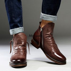 Boots Men's Pu Leather Chelsea Boots Fashion Tassel Zip Ship Shoes Spring Autumn Atrumn Boots for Men Comfort بالإضافة إلى حجم 38-48 230724