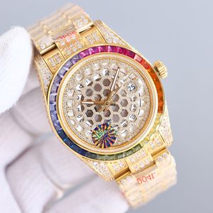 Hollow Diamond Watch Mens Watches Automatic Mechanical Designer Watches 41mm Rainbow Bezel Business Women Wristwatch Montre de Luxe