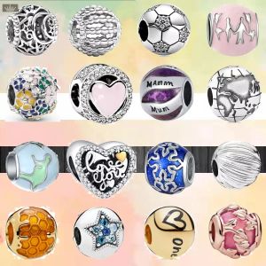 925 Silver Fit Pandora Charm 925 Armband Family Mom Colored Round Classic Charms Set for Pandora Charms SMYELLT 925 CHARM PEARS ACCEITORES