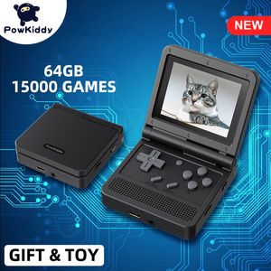 Giocatori di giochi portatili POWKIDDY v90 Versione nera Schermo IPS da 3 pollici Flip Console portatile Sistema aperto Console di gioco 16 Simulatori PS1 Regali per bambini 230726