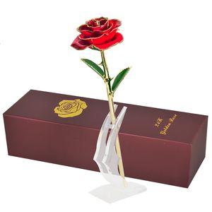 Regali di fiori secchi per le donne Rosa immersa in oro 24k con supporto Eternal Forever Love In Box Fidanzata Matrimonio Regalo di San Valentino Lei 230725