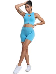 衣類Chrleisure Wash Ribbed Sports Set Zipper Yoga Suit Shockproof Running Bra Women Seamless Gym Leggings Solid2PCS Slim Gym Outfit