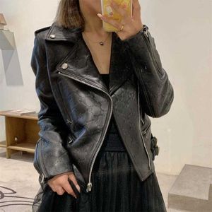 女性ジャケットクロップド有名なデザイナージャケットブラックレザーパンクジップジップカーディガンコート女性のアウターウェアの服