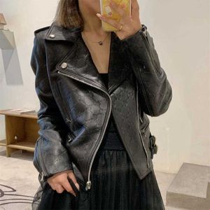 Mulheres Jaquetas Cortadas Famoso Designer Jaqueta de Couro Preto Punk Zipado Cardigan Casacos Roupas Femininas Outerwear