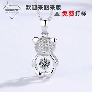 Net red panda doll smart pendant personality lovely temperament zircon inlaid S925 Sterling Silver Bear Necklace