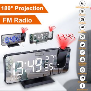 Skrivbordklockor LED Digital Projection Alarm Clock Table Electronic Alarm Clock med projektion FM Radio Time Projector Bedroom Bedside Clock 230725