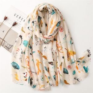 Scarves Factory Sales Foreign Trade Cross-Border Live Broadcast Kitten Park Combination Printing Silk Scarf Satin Cotton Spring An