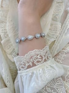 Hot selling S925 Silver Droplet Bracelet with Double Ring Diamonds and White Opal Simple Handicraft Fashion Bracelet