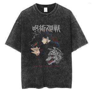 Magliette da uomo Maglietta Jujutsu Kaisen Maglietta Anime Gojo Satoru Maglietta vintage in cotone lavato Manica corta Harajuku Maglietta allentata Streetwear Unisex