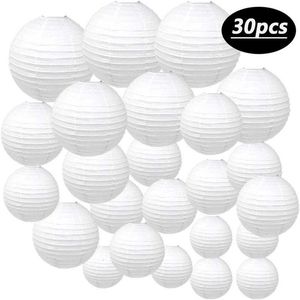 Other Event Party Supplies 30pcs White Paper Lantern Ball Hanging Round Handmade Lanterns For Wedding Birthday Party Holiday Decorations Multiple Colour 230725