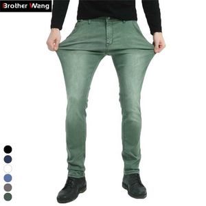 Brother Wang Brand Men's Elastic Fashion Slim Skinny Jeans Casual Pants Trousers Jean Male Green Black Blue 210318 L230726