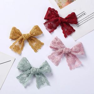 Lace Solid Color Ribbon Bows Clip For Kids Girls Hollow Bowknot Barrettes Pins Baby Headwear Accessories 1459ZZ