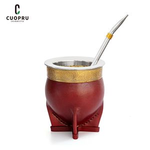 Tazze Piattini Argentina Yerba Mate Tazza con cannuccia Tè Zucca Tazza Una Bombilla una spazzola per la pulizia 230726