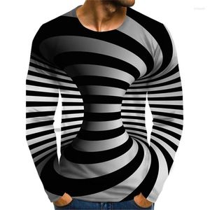 T-shirt da uomo T-shirt Stampa 3D Illusione ottica O Collo Manica lunga Moda Casual Sport Fitness Oversize Streetwear