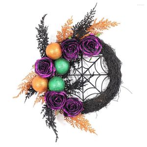 Decorative Flowers 12 Christmas Wreath With Lights Halloween Black Rose Vine Ring Dead Branch Festival Atmosphere Pendant Party