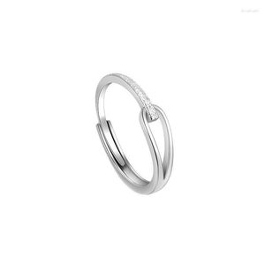 Cluster Rings Ponykiss Ins Real 925 Sterling Silver Water Drop Line Justerbar ring för kvinnor Klassiska fina smycken minimalistisk geometrisk