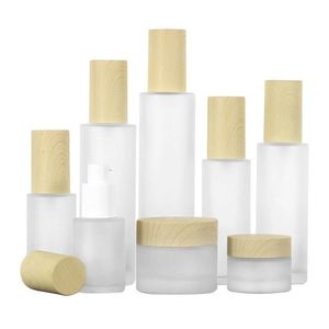 Verpackungsflaschen 30 ml, 40 ml, 50 ml, 60 ml, 80 ml, 100 ml, 120 ml, Milchglas-Cremedose mit Kunststoff-Holzdeckel, Make-up-Lotion, Topfspray, Pu Otih9