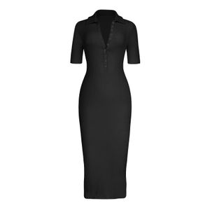 ドレスのための半袖ドレスデザイナー女性新しいボタンラペルスリーブスリムスレッドファッション容易な女性用服