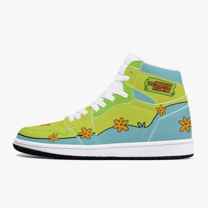 DIY Basketballskor Herrkvinnor Green Flower Trainers Outdoor Sports 36-48