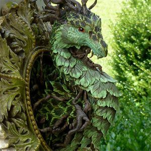 Dekorativa föremål Figurer Green Forest Dragon Sculpture Figur Harts Staty Väggdekoration för hemmet vardagsrum och trädgårdsdekor inomhusälskare 230725