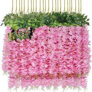 Fiori secchi Glicine Hanging Garland Vines Rattan Silk String Wedding Party Wall Decor Po Puntelli Outdoor 230725