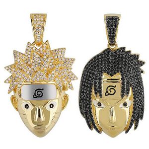 14K Gold Iced Out CZ Bling Naruto Sasuke Pendant Necklace Mens Micro Pave Cubic Zirconia Simulated Diamonds Necklace242r