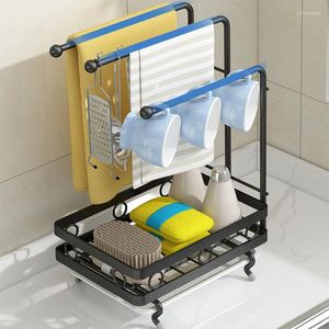 Contenitori per la cucina Lavello in ferro verniciato Scarico per scolapiatti Supporto per stracci a parete Accessori per spugne Strumenti per l'organizzatore Scaffale per contenitori per gadget