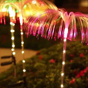 Solar Outdoor Fiber Optic Jellyfish Lights Waterproof Solar Garden Lights 7Colors Change Fair Stake Garden Decor för Yard Patio Pathway Christmjurdekorationer