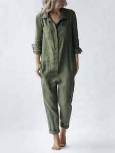 Dresses Cotton Jumpsuit Sexy Vintage Romper Long Pants Women Slim Bodycon Jumpsuits Long Sleeve Army Green Solid Casual Cargo Pants