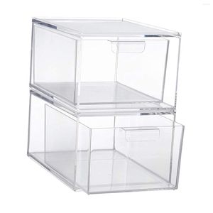 Storage Boxes 2 Pieces Acrylic Container Home Organization Tabletop Clear Box For Lipsticks Cosmetics Hair Brushes Jewelry