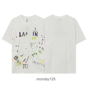 Дизайнер Lanvins Мужская футболка мужские футболки мода чистая хлопковая футболка женская высокая улица Свободная классическая печатная шеста белый