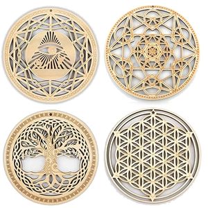 Mats Pads set of 10 pcs Sacred Geometry Wall Art Crystal Grid Meditation Chakra Wooden Yoga Decor Spiritual Gifts 230725