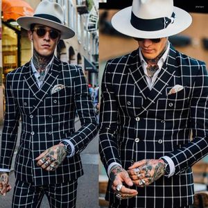 Ternos masculinos Tailor Made Costume Homme Plaid Suit For Man Fashion Wedding Beach Slim Fit Casual Blazer High Street Masculino