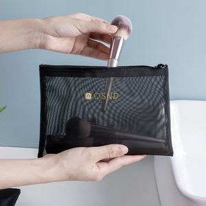 Borsa cosmetica in rete nera Piccola borsa da viaggio portatile da donna di grande capacità Borsa da toilette portatile Custodia per trucco Borsa per kit di lavaggio dell'organizzatore