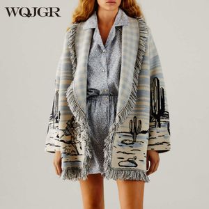 Kobiety Knits Tees WQJGR SWEATER SWEAT KOBIETA WŁĄCZONA KNIITED TASSEL DOODLE Jacquard luźne pełne rękawy Wysoka jakość kaszmirowej kurtka zimowa 230725