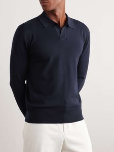 Tasarımcılar Erkek Polos Gömlek Loro Piana Uzun Kollu Aspen Yün Polo Gömlek Moda Sonbahar ve Kış Topları