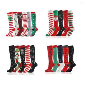 Sports Socks Calcetinos de Navidad 5/6 Pares por Conjunto Meias de Christmas Compresion Sport Knee High Compression