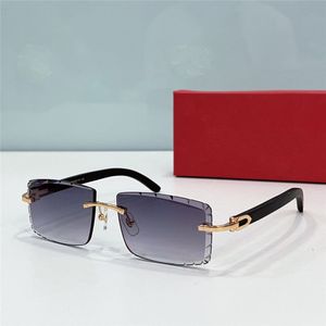 Novo design de moda óculos de sol quadrados 0339S armação sem aro lentes de corte templos de madeira estilo simples óculos de proteção UV400 ao ar livre versátil